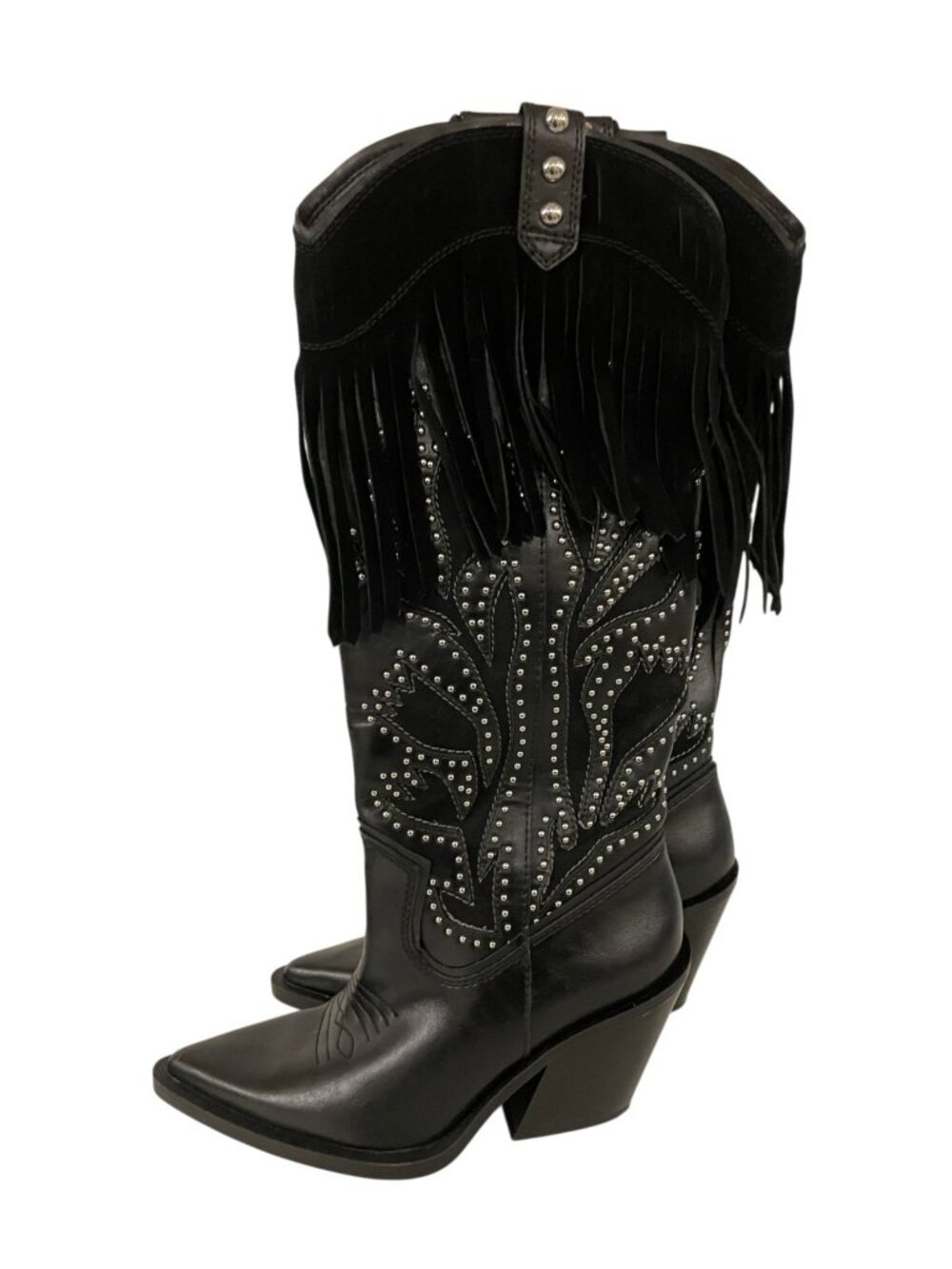 Zara Womens Western Fringe Cowgirl Boots EU 37 US 6.5 Pointed Toe 3062/410 EUC - Picture 3 of 11